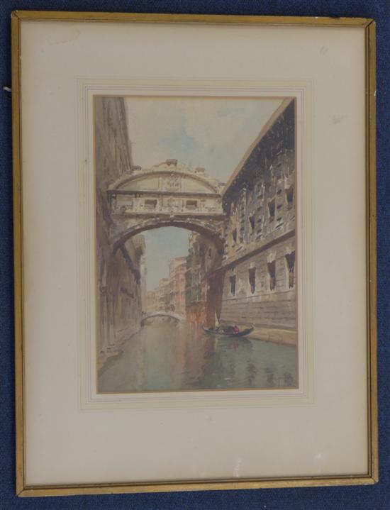 Emanuele Brugnoli, Venetian canal scene, 12 x 8.25in.(-)